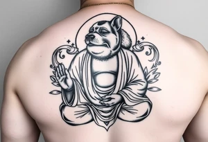 Meditating fat Buddha with dog head tattoo idea