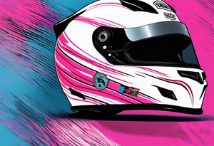 formula 1 helment with a palm three and black light blue and pink colors tattoo idea