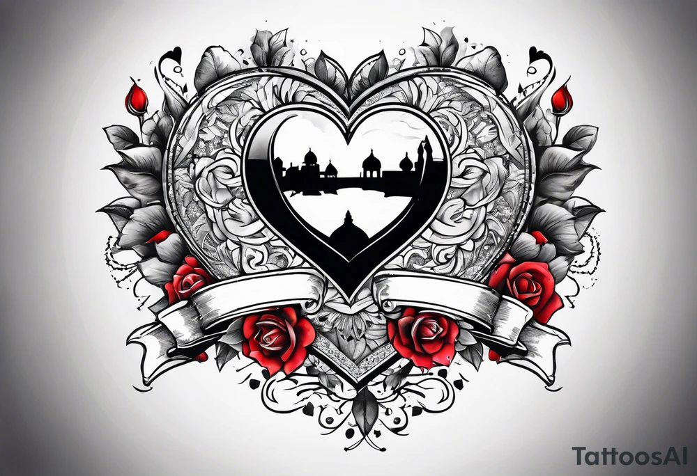 Heart with banner that says Anjay + Gurbux Forever tattoo idea