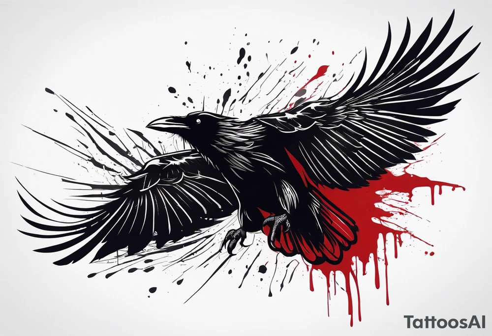 Black raven roaring in the sky dripped in blood tattoo idea