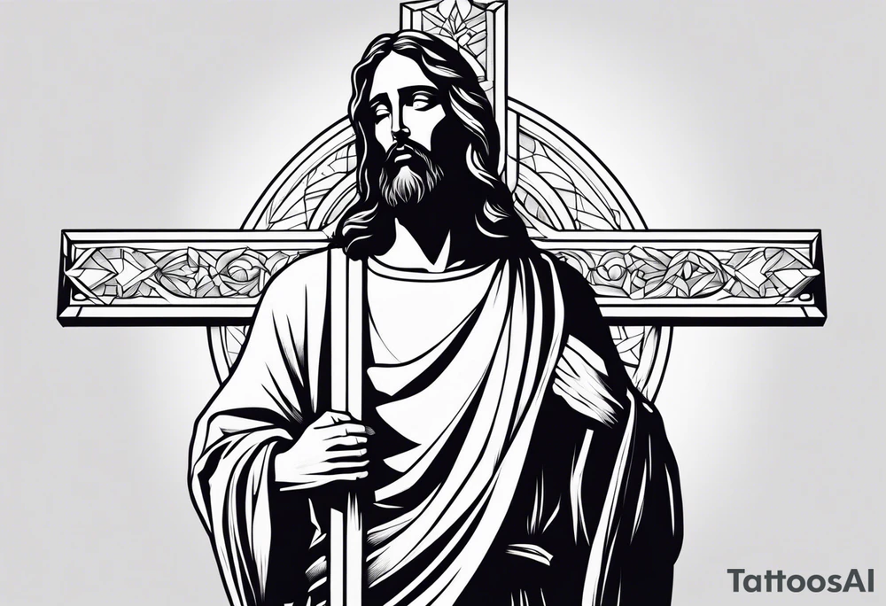 Jesus holding cross tattoo idea