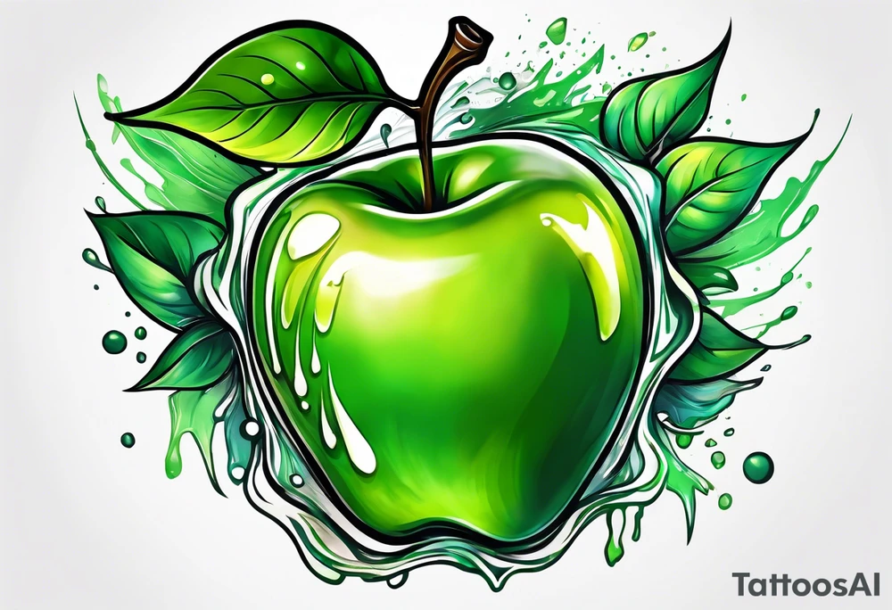Dripping green apple tattoo idea