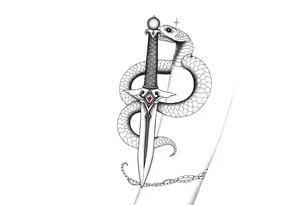 mystical snake coiled around an ancient dagger with jeweled hilt tattoo idea