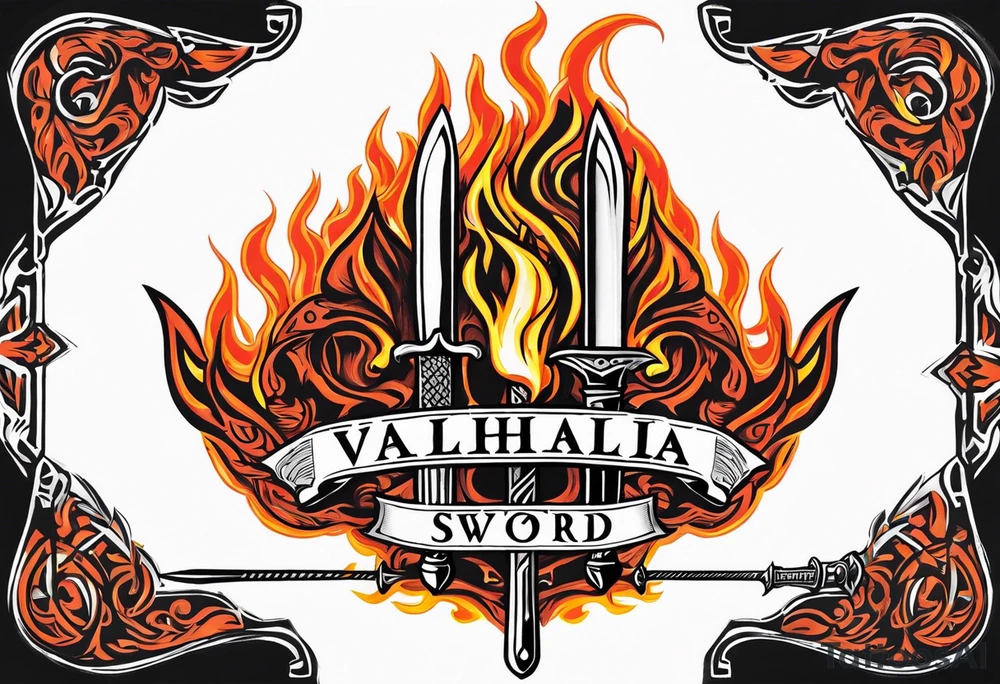 valhalla sword  funeral on fire tattoo idea