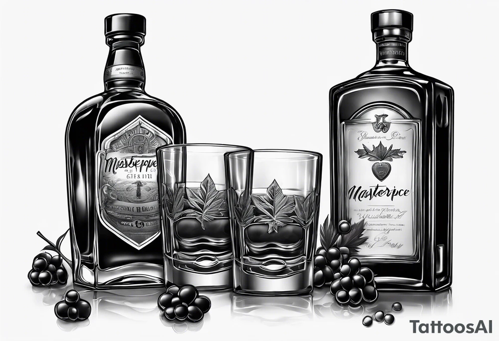 Canadian whiskey and glass and dog tags tattoo idea