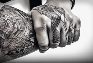 fragmented extreme pain man elbow on arm tattoo idea