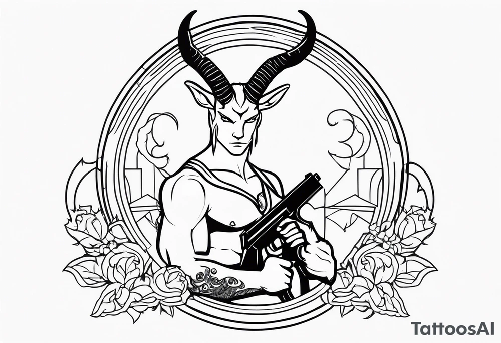 capricorn man with gun tattoo idea