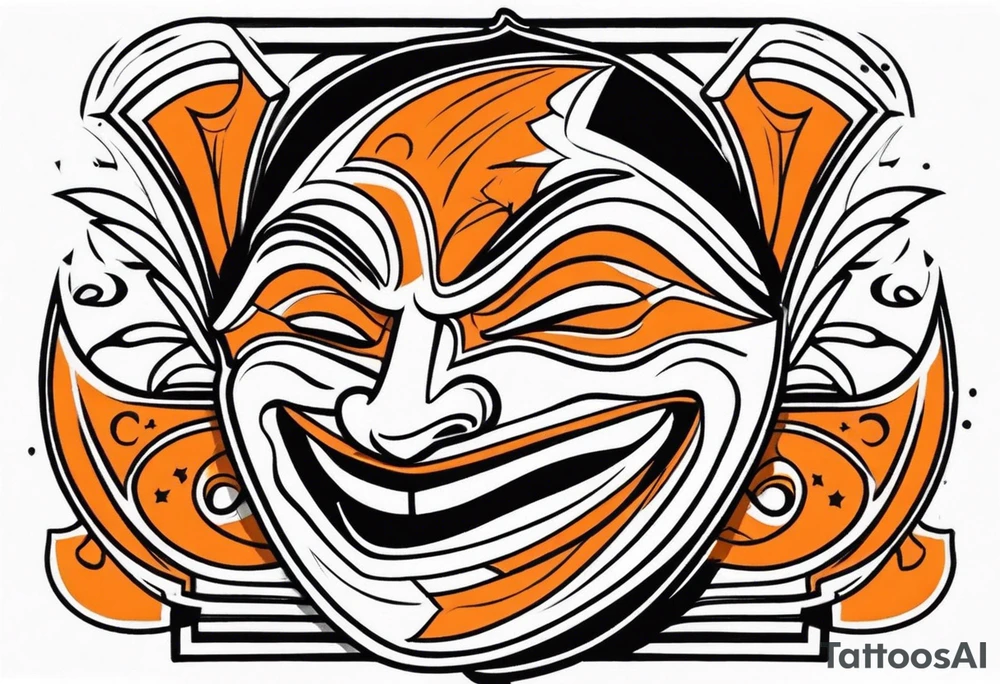 Laughing mask that is orange and black tattoo idea