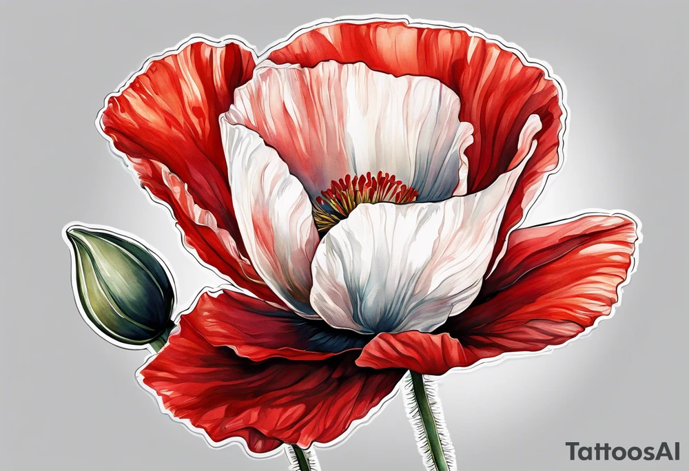 One Red poppy flower with long stem tattoo idea