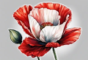 One Red poppy flower with long stem tattoo idea