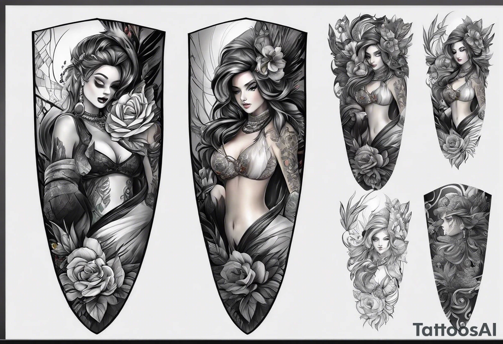 Full leg tattoo from hip to foot, straight drawing tattoo idea