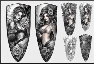 Full leg tattoo from hip to foot, straight drawing tattoo idea