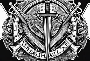 Valhalla stairs  sword shield chains tattoo idea