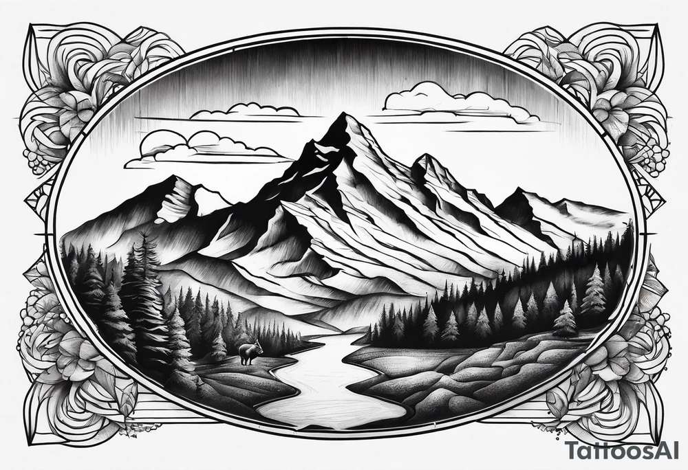 Mountains, animals, concept tattoo idea