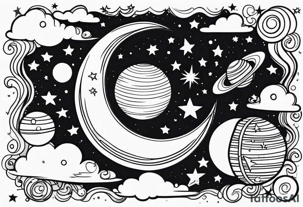 moon, stars, planets tattoo idea