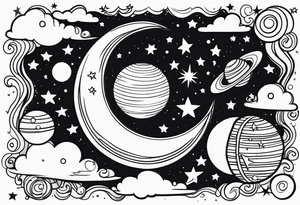 moon, stars, planets tattoo idea