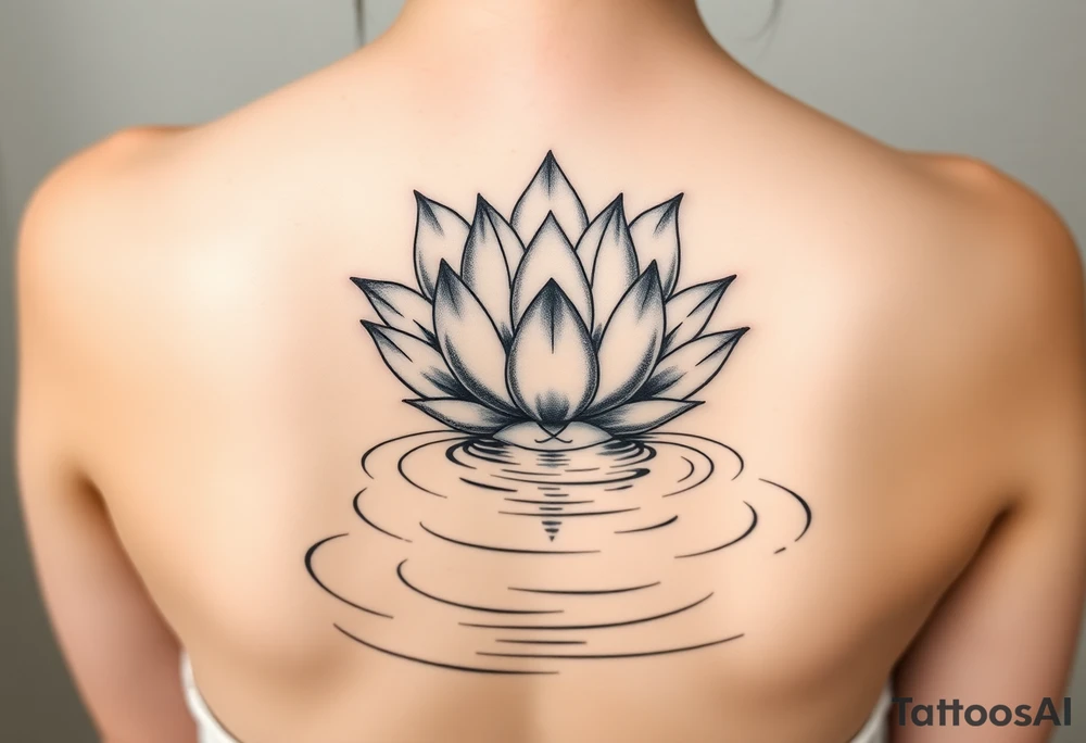 serene lotus flower emerging from sacred waters with ripples tattoo idea