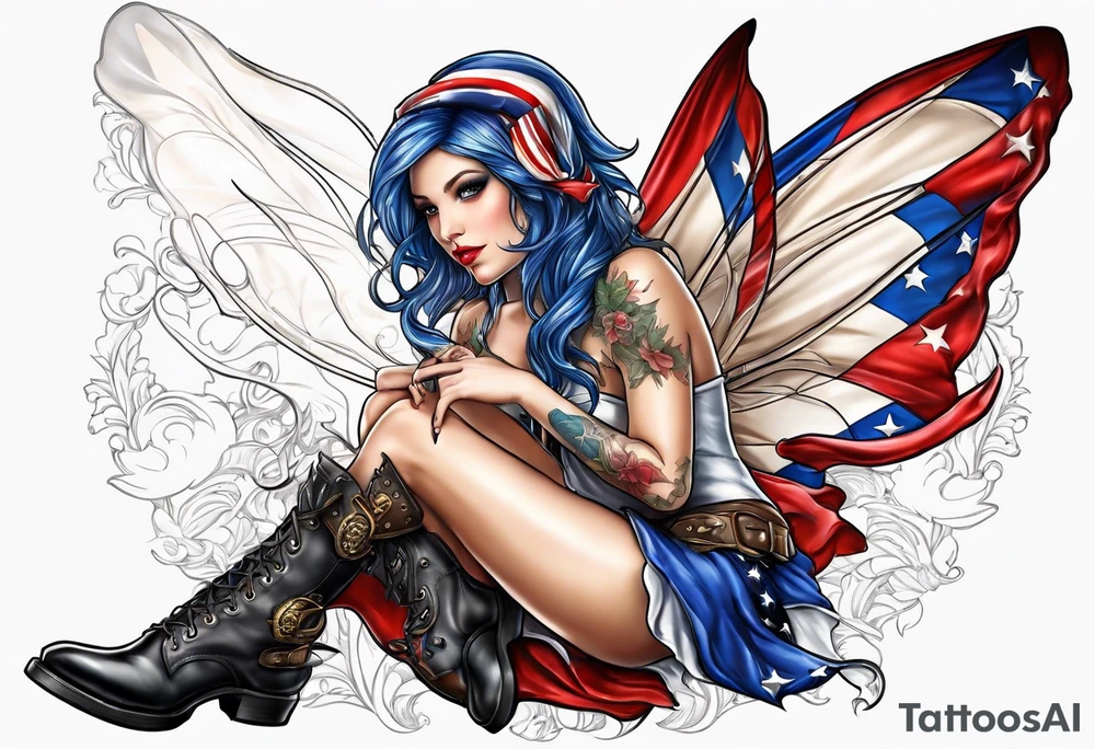 Patriotic fairy with combat boot on tattoo idea