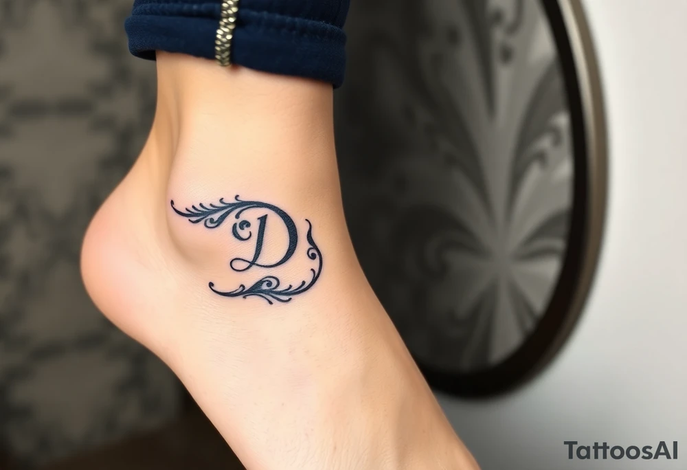 Anklet and charm name Diane on foot tattoo idea