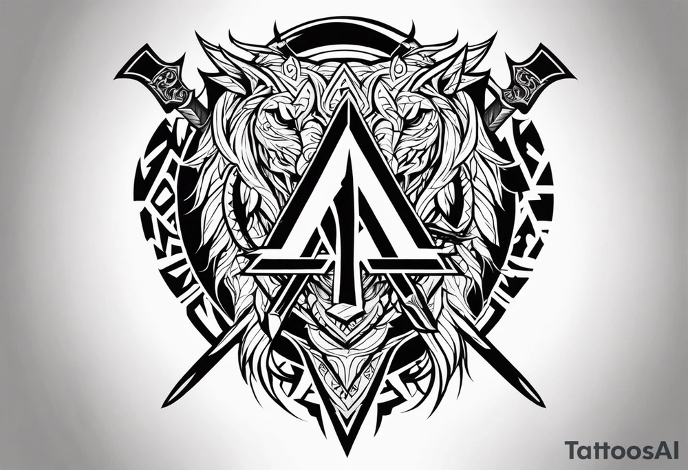 Valhalla sword shield dragon axe Valknut tribal lion tattoo idea Valhalla sword shield dragon axe Valknut tribal lion tattoo idea
