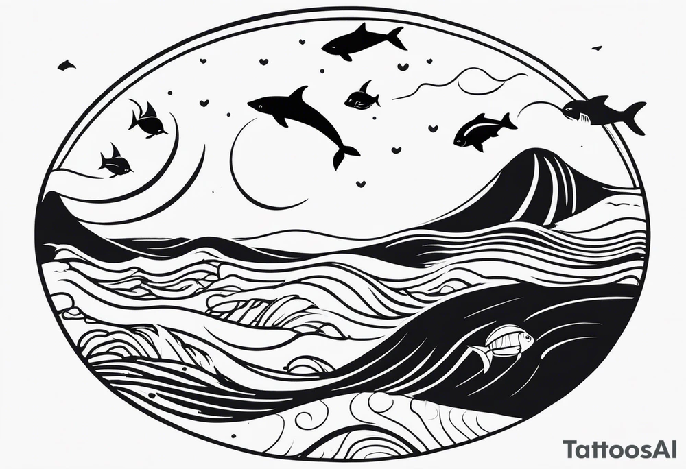 Ocean themed wrist tattoo with sea animals tattoo idea