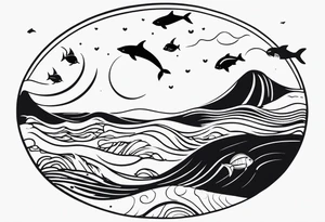 Ocean themed wrist tattoo with sea animals tattoo idea