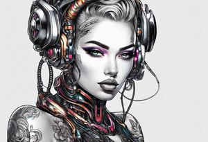 pop art cyborg girl full head not cropped tattoo idea