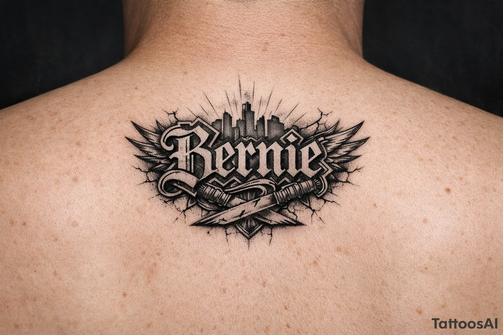 Name Bernie 
in front of neck tattoo idea