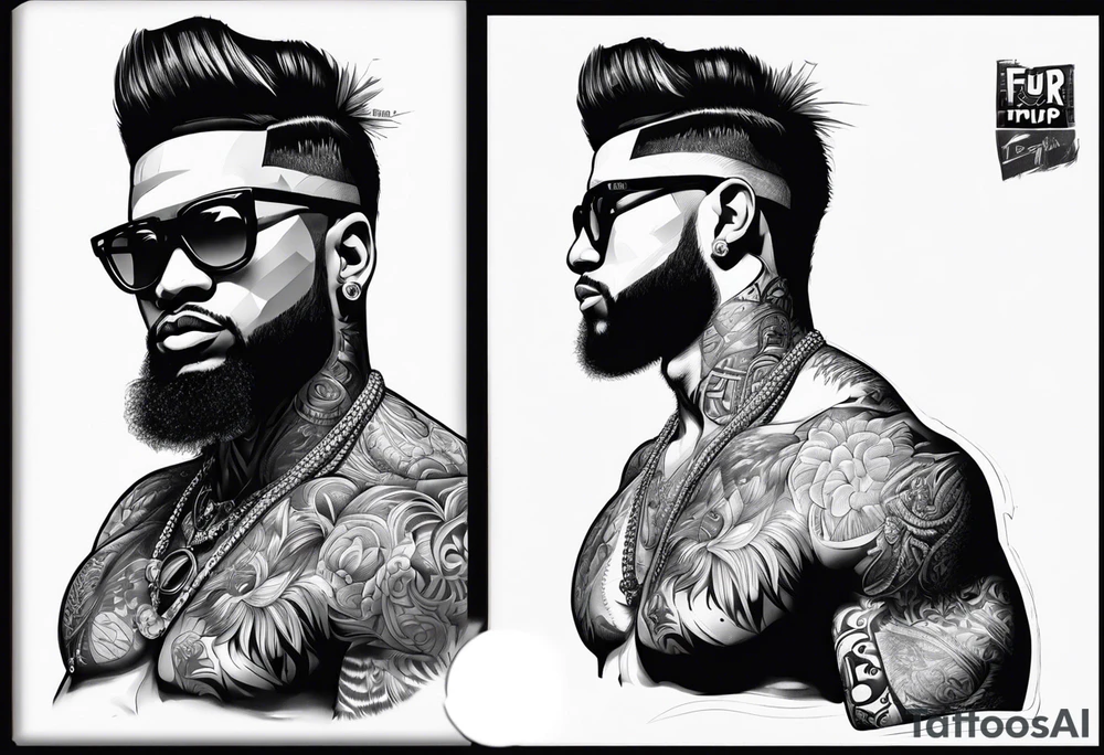 Fur pimp coat no shirt tattoo idea