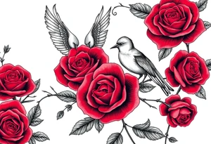 Vintage lace, red roses, red birds tattoo idea