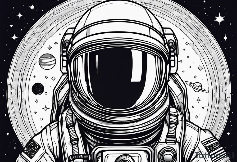 astronaut, detailed, simple tattoo idea