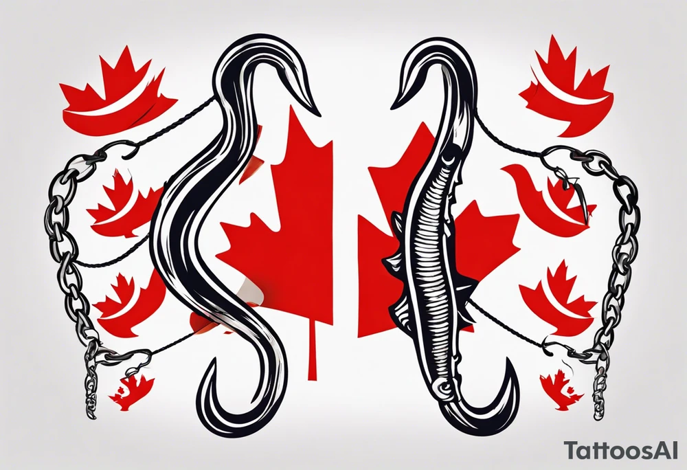Canadian flag with crossed fish hooks tattoo idea