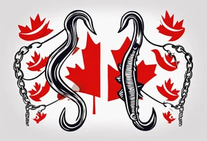 Canadian flag with crossed fish hooks tattoo idea