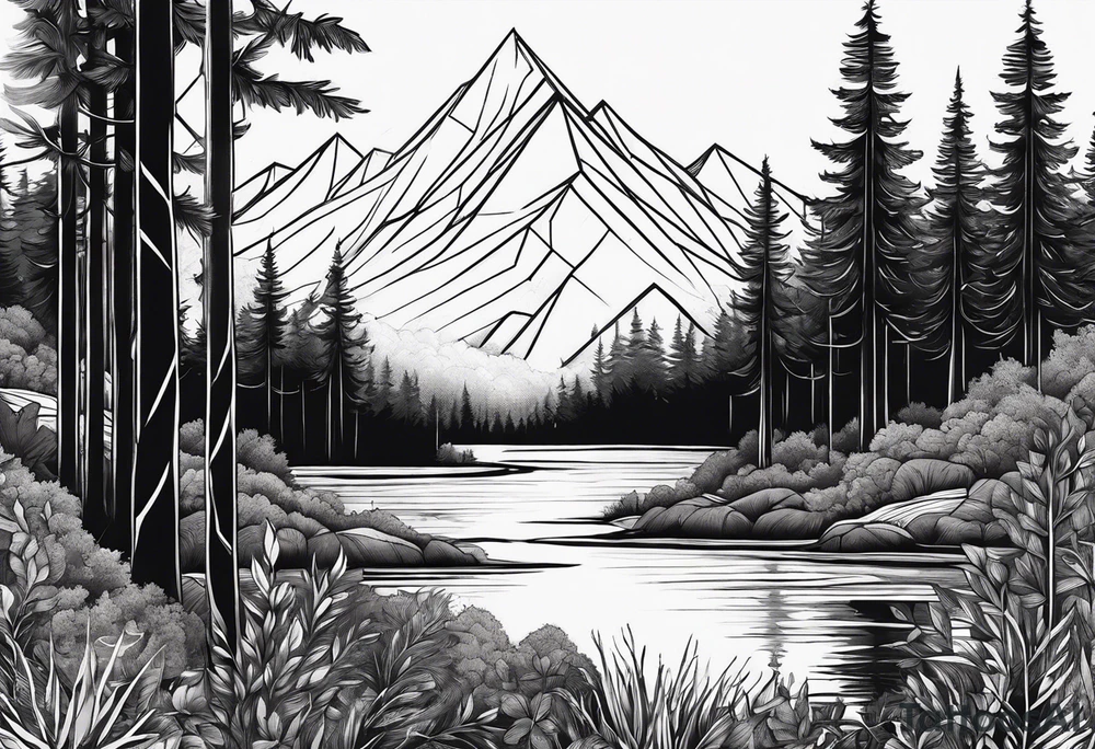 forest along the edges where the fires below and in the distance tattoo idea