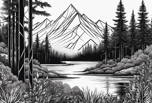 forest along the edges where the fires below and in the distance tattoo idea