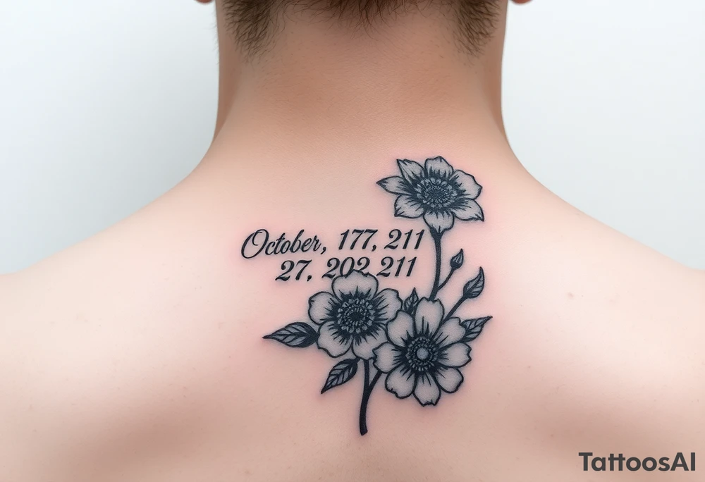 Collar bone placement with October 27, 2021 Roman numeral and October birth flower tattoo idea