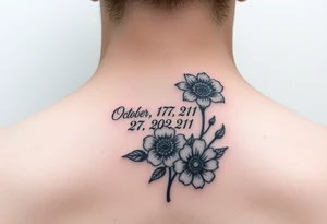 Collar bone placement with October 27, 2021 Roman numeral and October birth flower tattoo idea