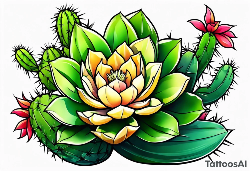 Cartoon style cactus tattoo idea