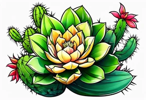 Cartoon style cactus tattoo idea