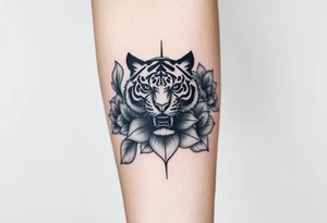 fierce tiger emerging through blooming lotus flowers in mist tattoo idea