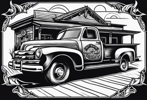 Country western cowboy saloon sunset shootout tattoo idea