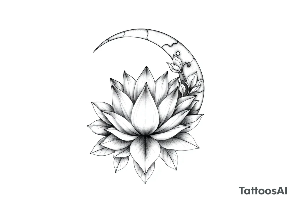 crescent floral moon with lotus flower tattoo idea