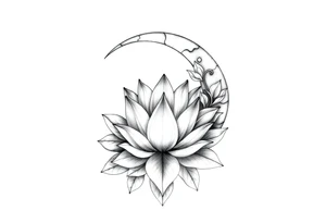 crescent floral moon with lotus flower tattoo idea