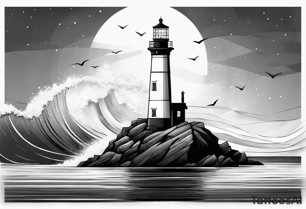 maritime lighthouse partially hidden by its large fixed sails. tattoo idea maritime lighthouse partially hidden by its large fixed sails. tattoo idea