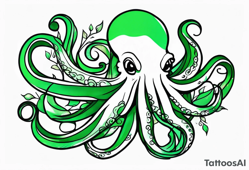 Electric octopus peaceful green roses tattoo idea