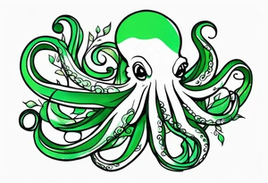 Electric octopus peaceful green roses tattoo idea