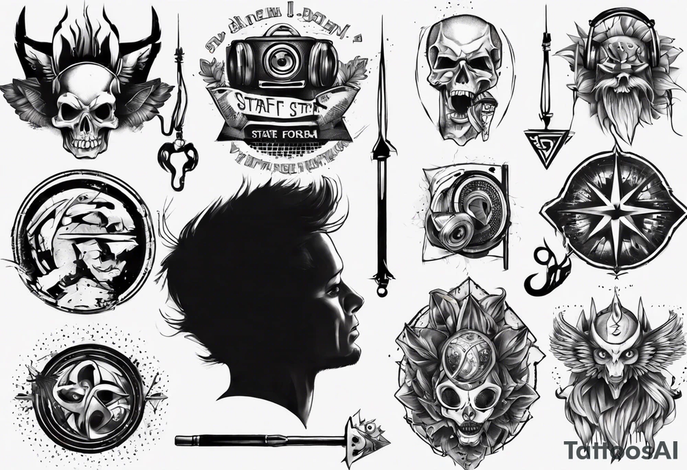 staff, dj, forearm tattoo idea