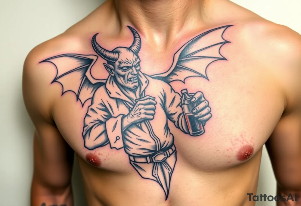 angelic demon in clothes having a good time getting drunk tattoo idea