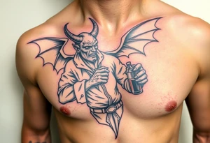 angelic demon in clothes having a good time getting drunk tattoo idea