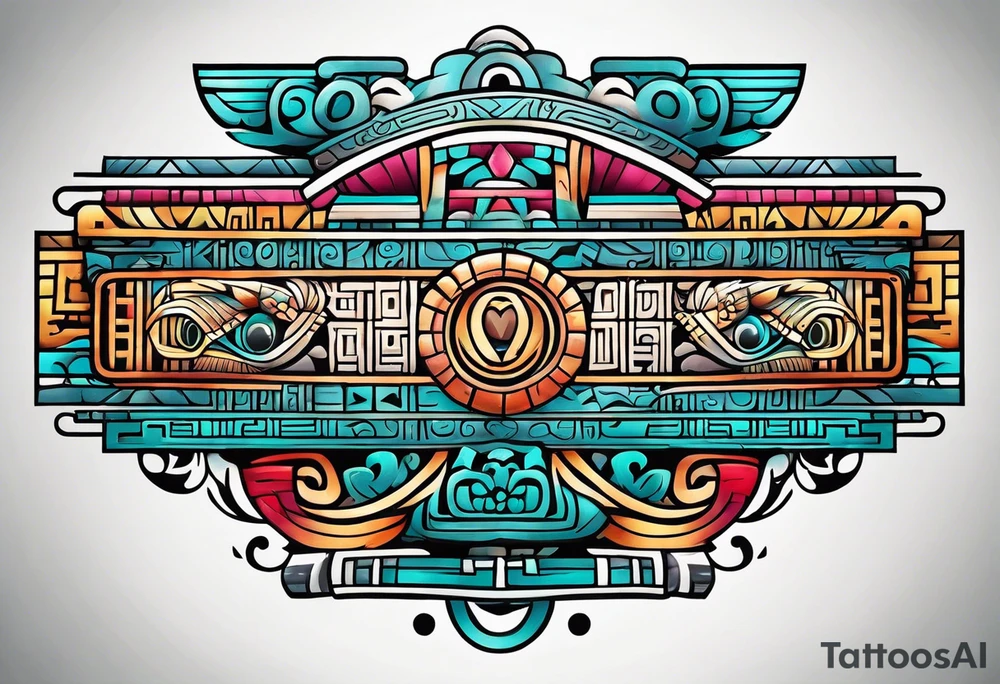 Colorful simple Mayan hieroglyph tattoo idea